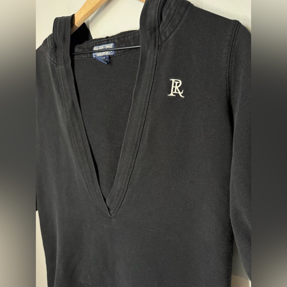 Vtg. Ralph Lauren Polo Jeans Co Women’s Cotton Black Tunic Hoodie Cover Up Sz L - Picture 3 of 8
